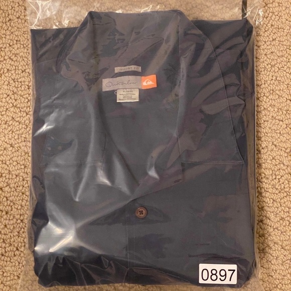 QUIKSILVER Blue Subtle Palm Tree Collared Short Sleeve Shirt Men XL Comfort Fit - Picture 7 of 7